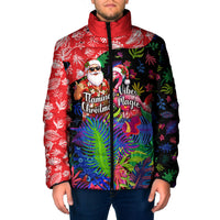 Christmas In July Flamingo Padded Jacket Magic Santa Claus Festive Tropical Hawaiian Beach Birds