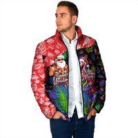 Christmas In July Flamingo Padded Jacket Magic Santa Claus Festive Tropical Hawaiian Beach Birds