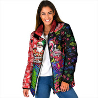 Christmas In July Flamingo Padded Jacket Magic Santa Claus Festive Tropical Hawaiian Beach Birds