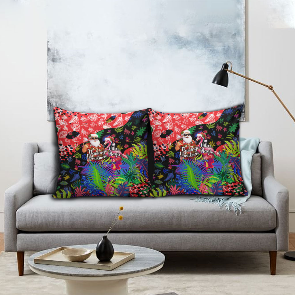Christmas In July Flamingo Pillow Cover Magic Santa Claus Festive Tropical Hawaiian Beach Birds