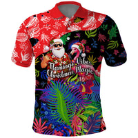 Christmas In July Flamingo Polo Shirt Magic Santa Claus Festive Tropical Hawaiian Beach Birds
