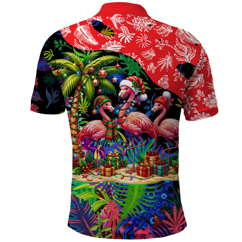 Christmas In July Flamingo Polo Shirt Magic Santa Claus Festive Tropical Hawaiian Beach Birds