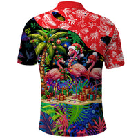 Christmas In July Flamingo Polo Shirt Magic Santa Claus Festive Tropical Hawaiian Beach Birds