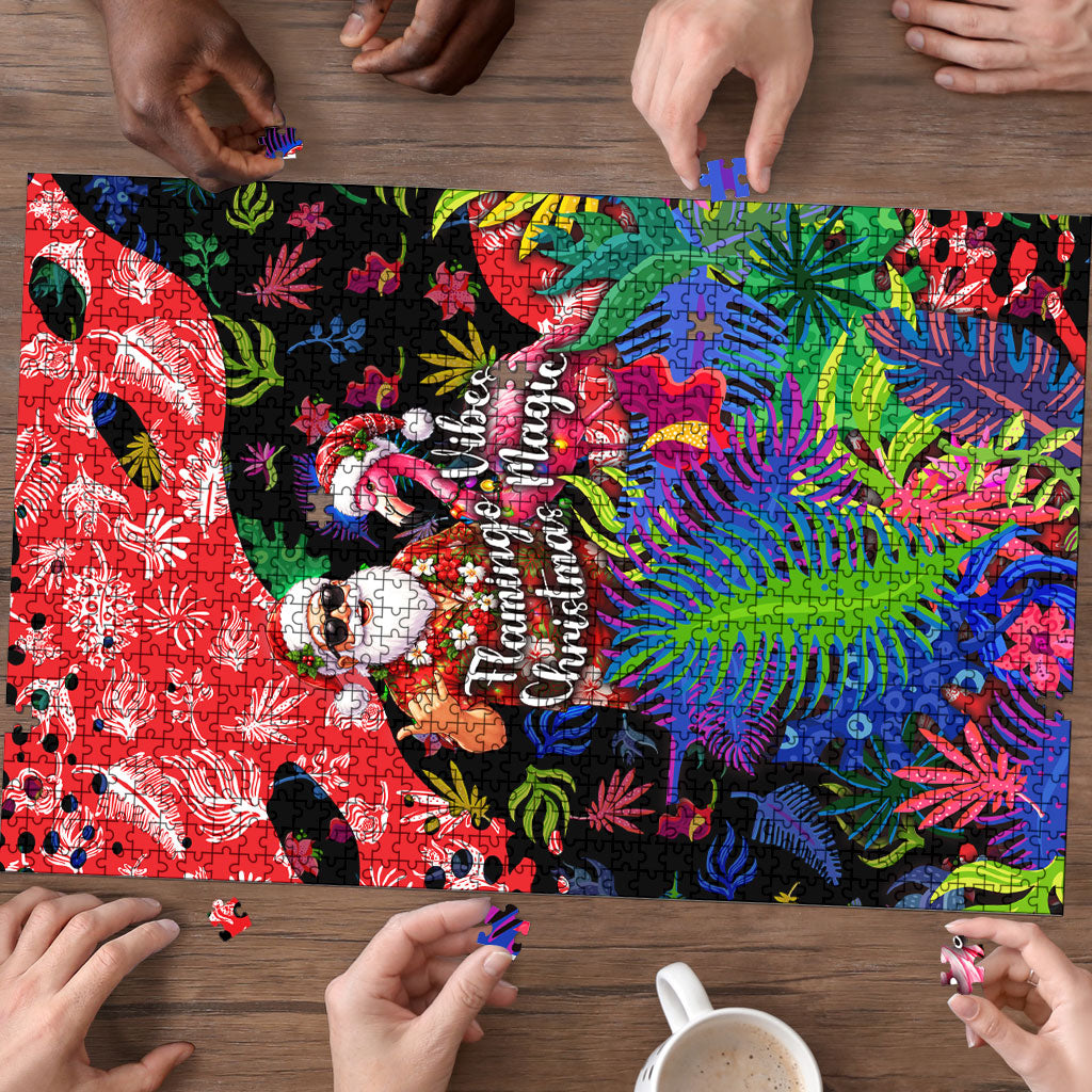Christmas In July Flamingo Puzzle Magic Santa Claus Festive Tropical Hawaiian Beach Birds