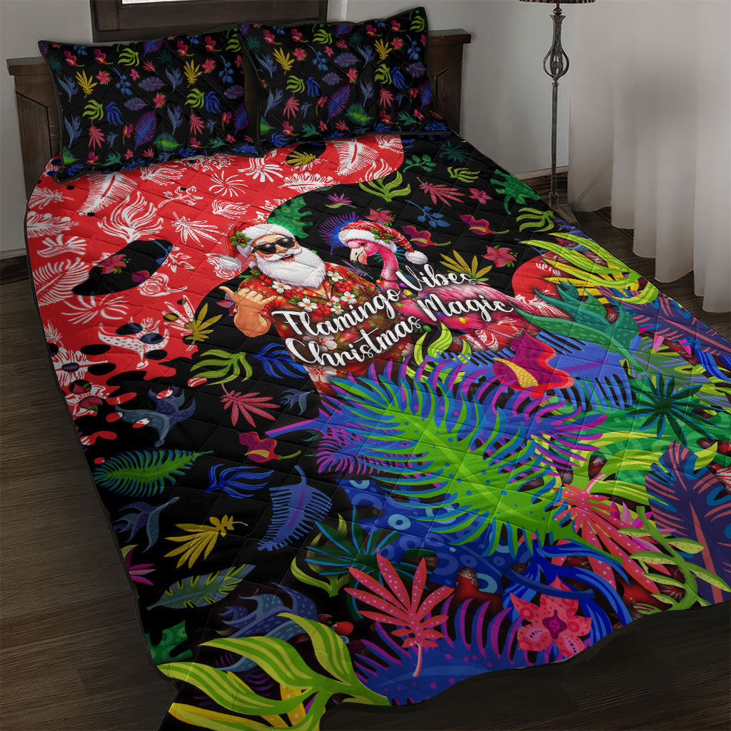 Christmas In July Flamingo Quilt Bed Set Magic Santa Claus Festive Tropical Hawaiian Beach Birds