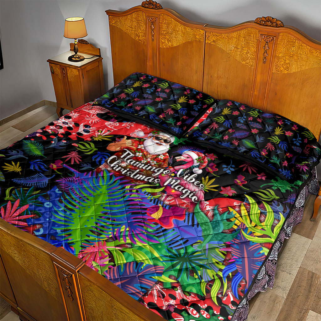 Christmas In July Flamingo Quilt Bed Set Magic Santa Claus Festive Tropical Hawaiian Beach Birds
