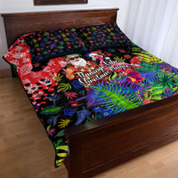 Christmas In July Flamingo Quilt Bed Set Magic Santa Claus Festive Tropical Hawaiian Beach Birds