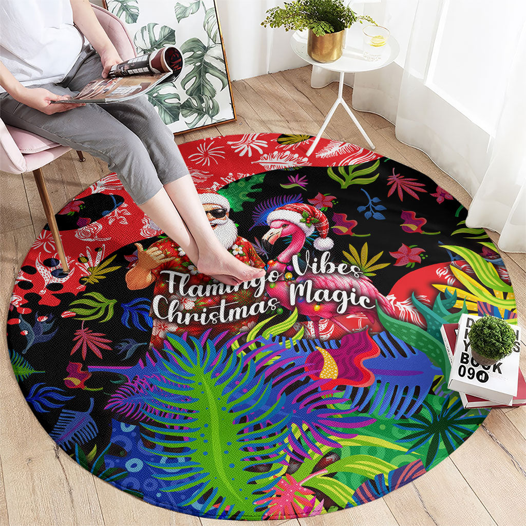 Christmas In July Flamingo Round Carpet Magic Santa Claus Festive Tropical Hawaiian Beach Birds