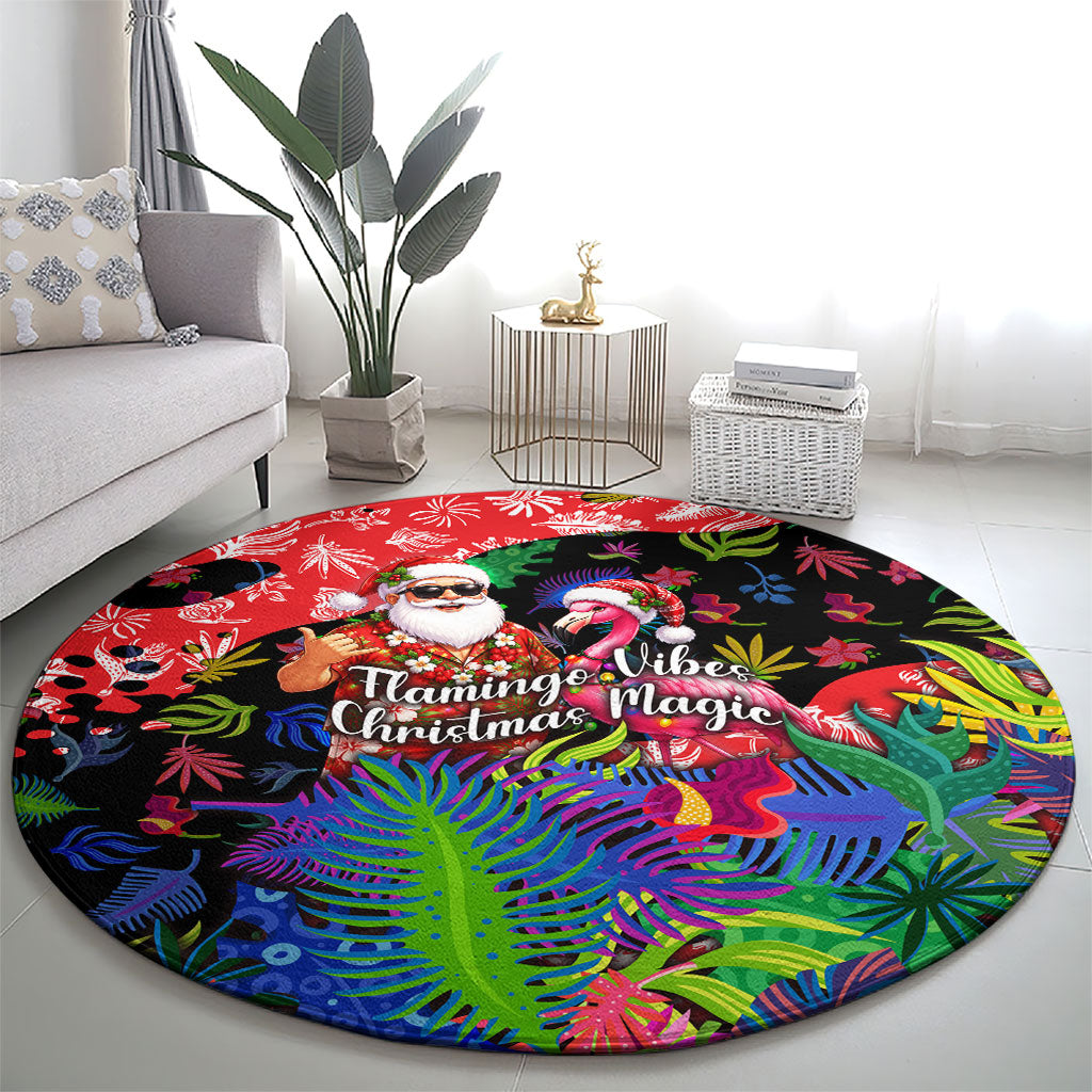 Christmas In July Flamingo Round Carpet Magic Santa Claus Festive Tropical Hawaiian Beach Birds