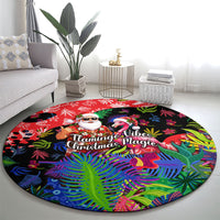 Christmas In July Flamingo Round Carpet Magic Santa Claus Festive Tropical Hawaiian Beach Birds