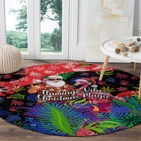 Christmas In July Flamingo Round Carpet Magic Santa Claus Festive Tropical Hawaiian Beach Birds
