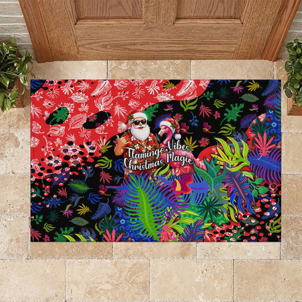 Christmas In July Flamingo Rubber Doormat Magic Santa Claus Festive Tropical Hawaiian Beach Birds