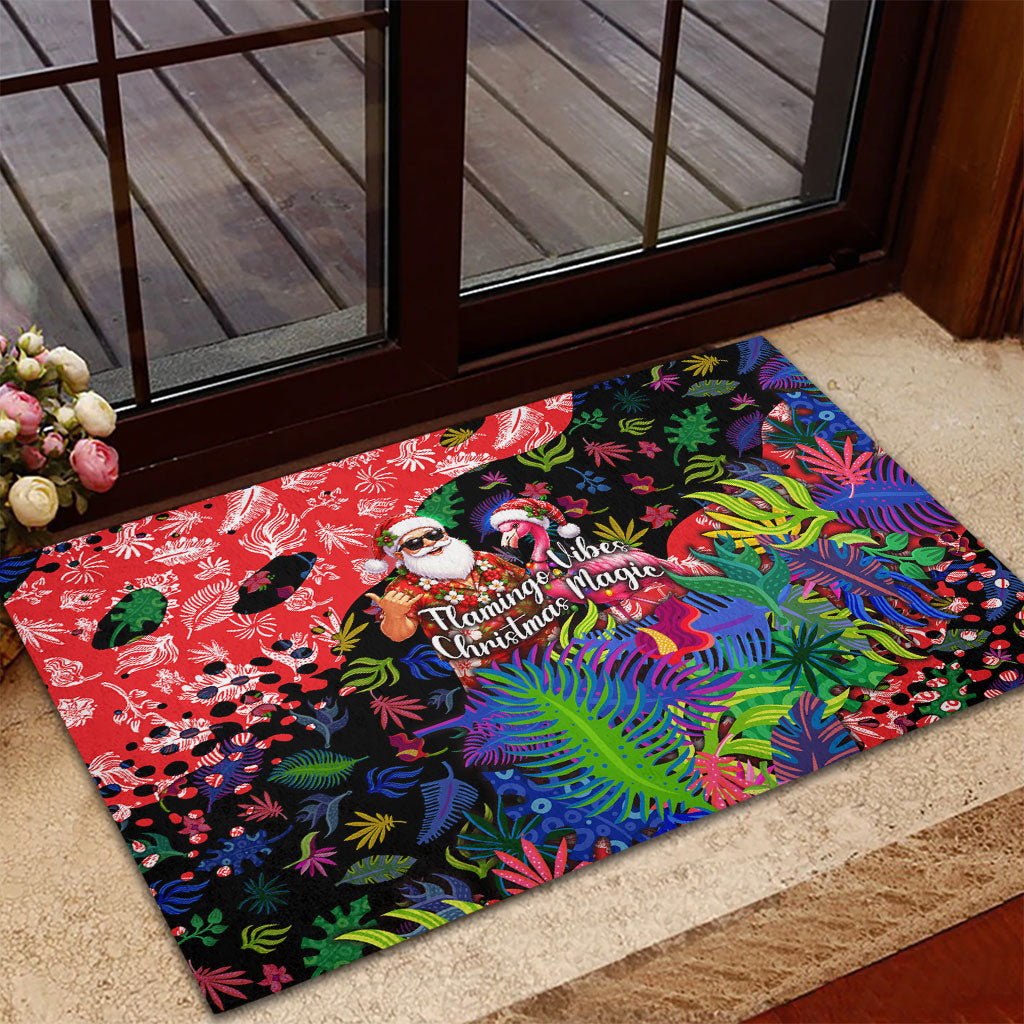 Christmas In July Flamingo Rubber Doormat Magic Santa Claus Festive Tropical Hawaiian Beach Birds