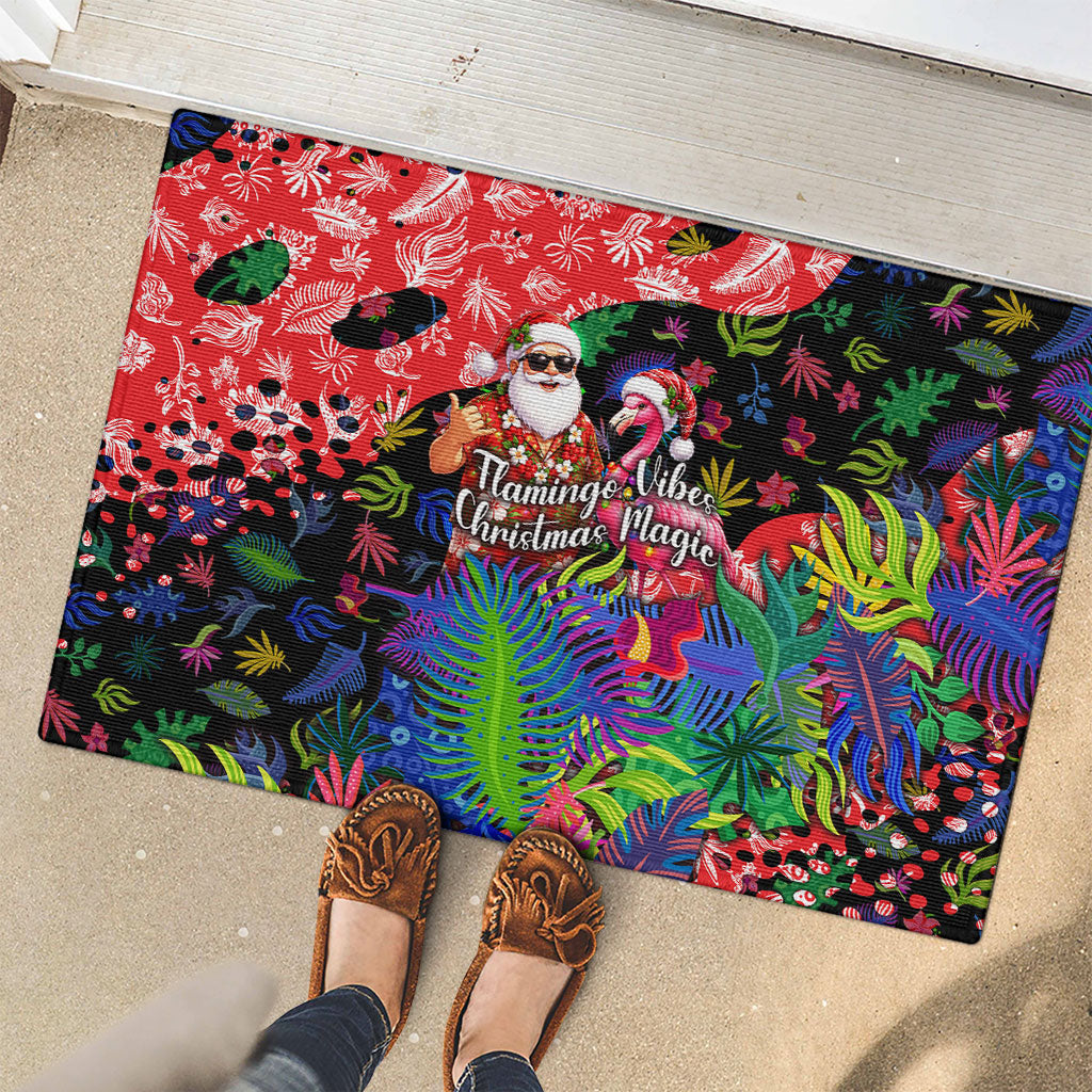 Christmas In July Flamingo Rubber Doormat Magic Santa Claus Festive Tropical Hawaiian Beach Birds