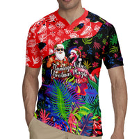 Christmas In July Flamingo Rugby Jersey Magic Santa Claus Festive Tropical Hawaiian Beach Birds