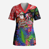 Christmas In July Flamingo Scrub Top Magic Santa Claus Festive Tropical Hawaiian Beach Birds