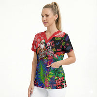 Christmas In July Flamingo Scrub Top Magic Santa Claus Festive Tropical Hawaiian Beach Birds
