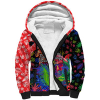 Christmas In July Flamingo Sherpa Hoodie Magic Santa Claus Festive Tropical Hawaiian Beach Birds