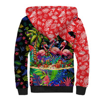 Christmas In July Flamingo Sherpa Hoodie Magic Santa Claus Festive Tropical Hawaiian Beach Birds