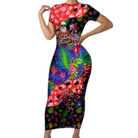 Christmas In July Flamingo Short Sleeve Bodycon Dress Magic Santa Claus Festive Tropical Hawaiian Beach Birds