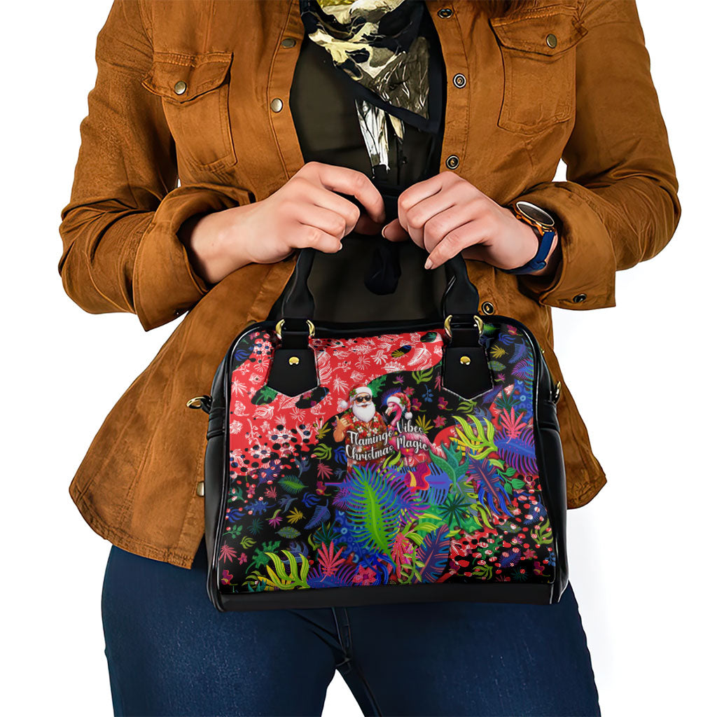 Christmas In July Flamingo Shoulder Handbag Magic Santa Claus Festive Tropical Hawaiian Beach Birds