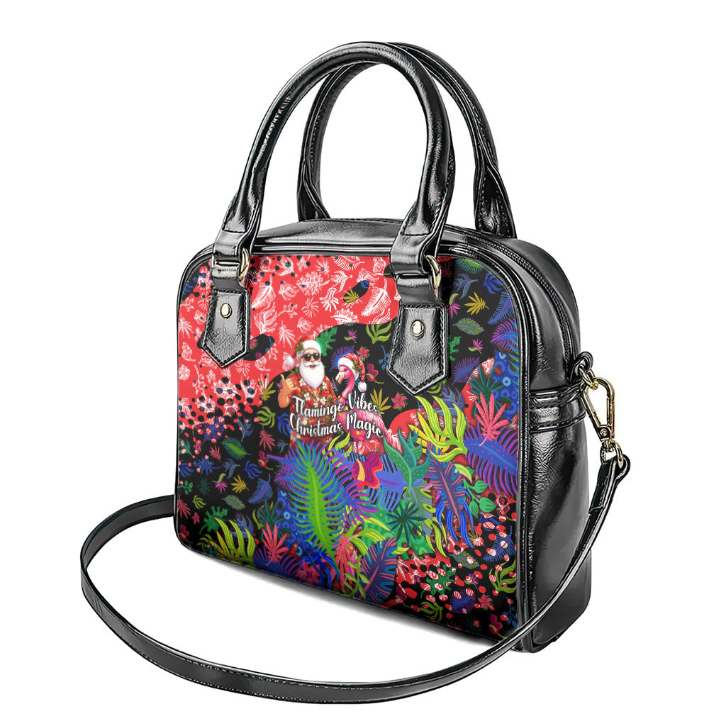 Christmas In July Flamingo Shoulder Handbag Magic Santa Claus Festive Tropical Hawaiian Beach Birds