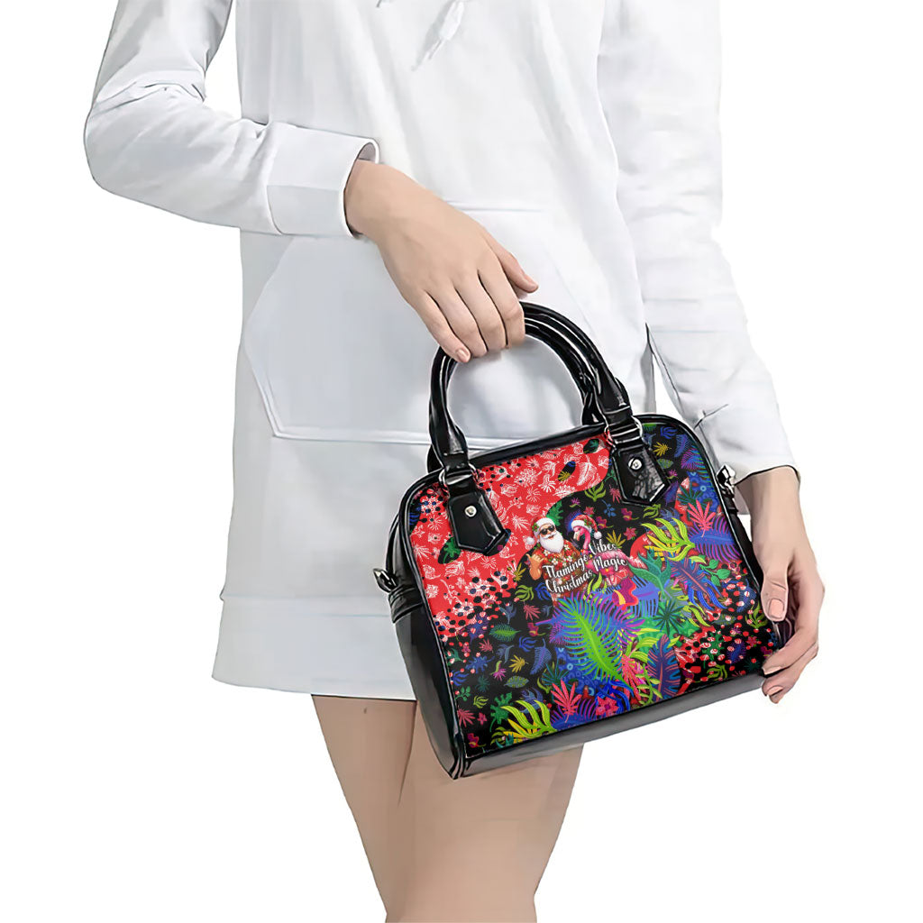 Christmas In July Flamingo Shoulder Handbag Magic Santa Claus Festive Tropical Hawaiian Beach Birds