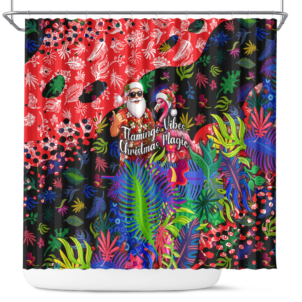 Christmas In July Flamingo Shower Curtain Magic Santa Claus Festive Tropical Hawaiian Beach Birds