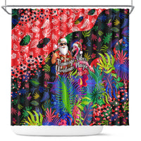 Christmas In July Flamingo Shower Curtain Magic Santa Claus Festive Tropical Hawaiian Beach Birds