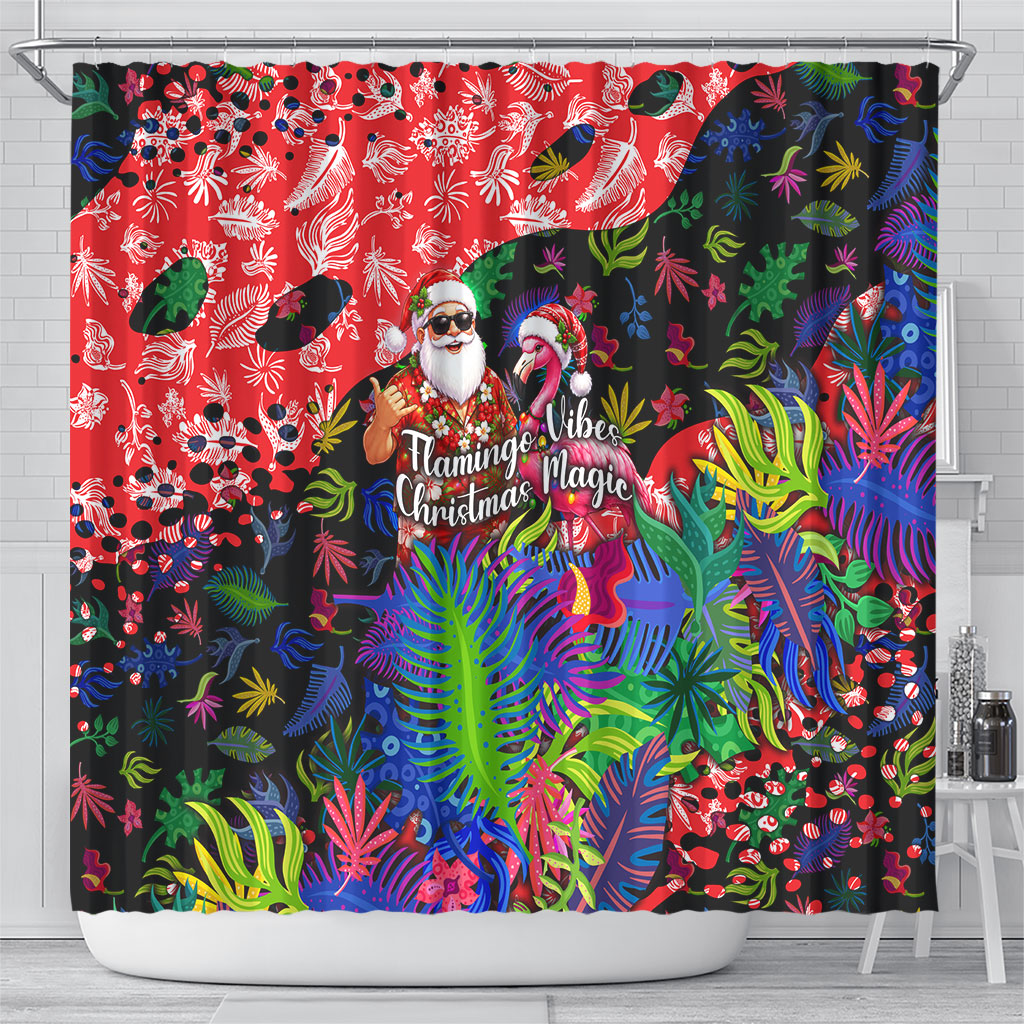 Christmas In July Flamingo Shower Curtain Magic Santa Claus Festive Tropical Hawaiian Beach Birds