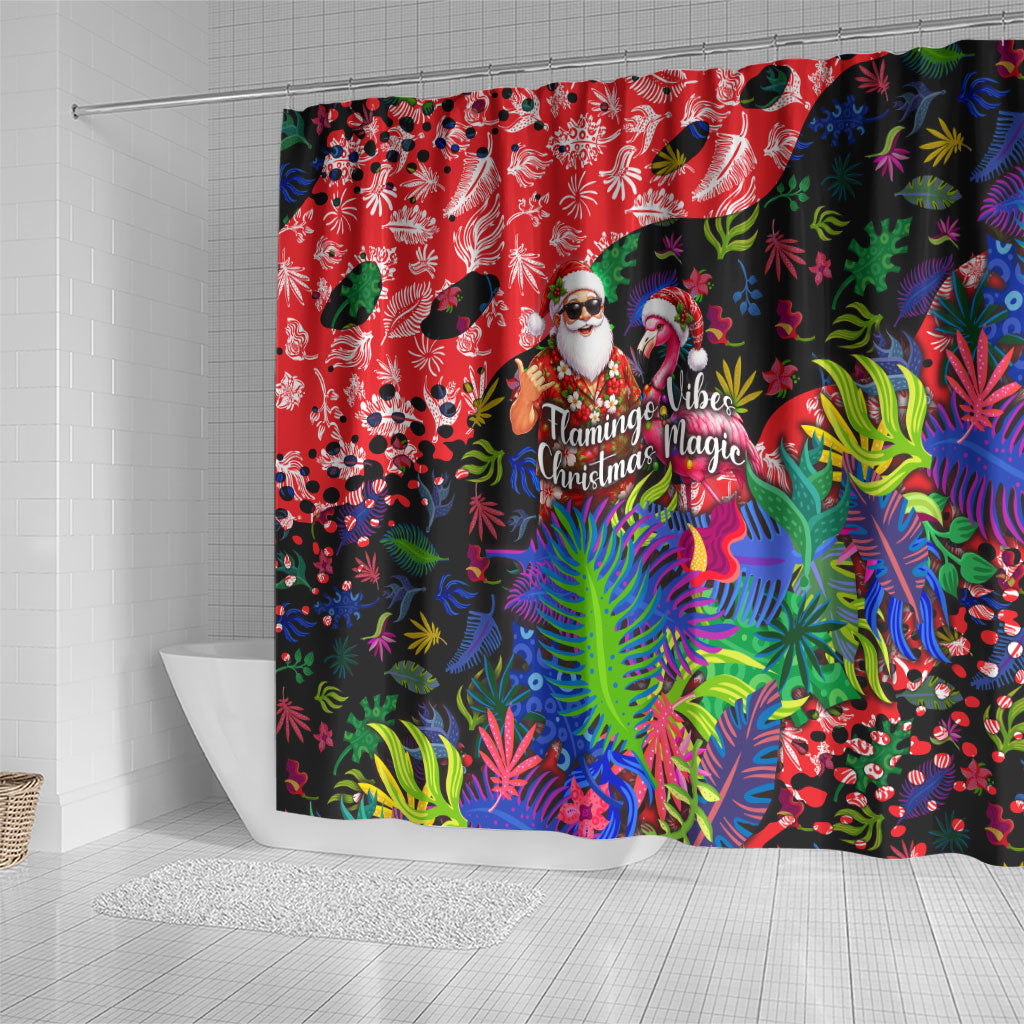 Christmas In July Flamingo Shower Curtain Magic Santa Claus Festive Tropical Hawaiian Beach Birds