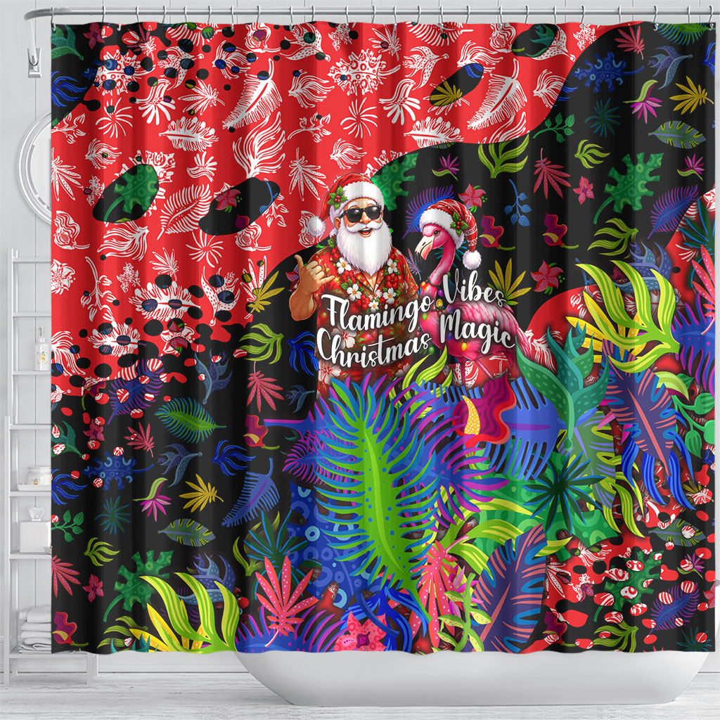 Christmas In July Flamingo Shower Curtain Magic Santa Claus Festive Tropical Hawaiian Beach Birds