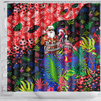 Christmas In July Flamingo Shower Curtain Magic Santa Claus Festive Tropical Hawaiian Beach Birds