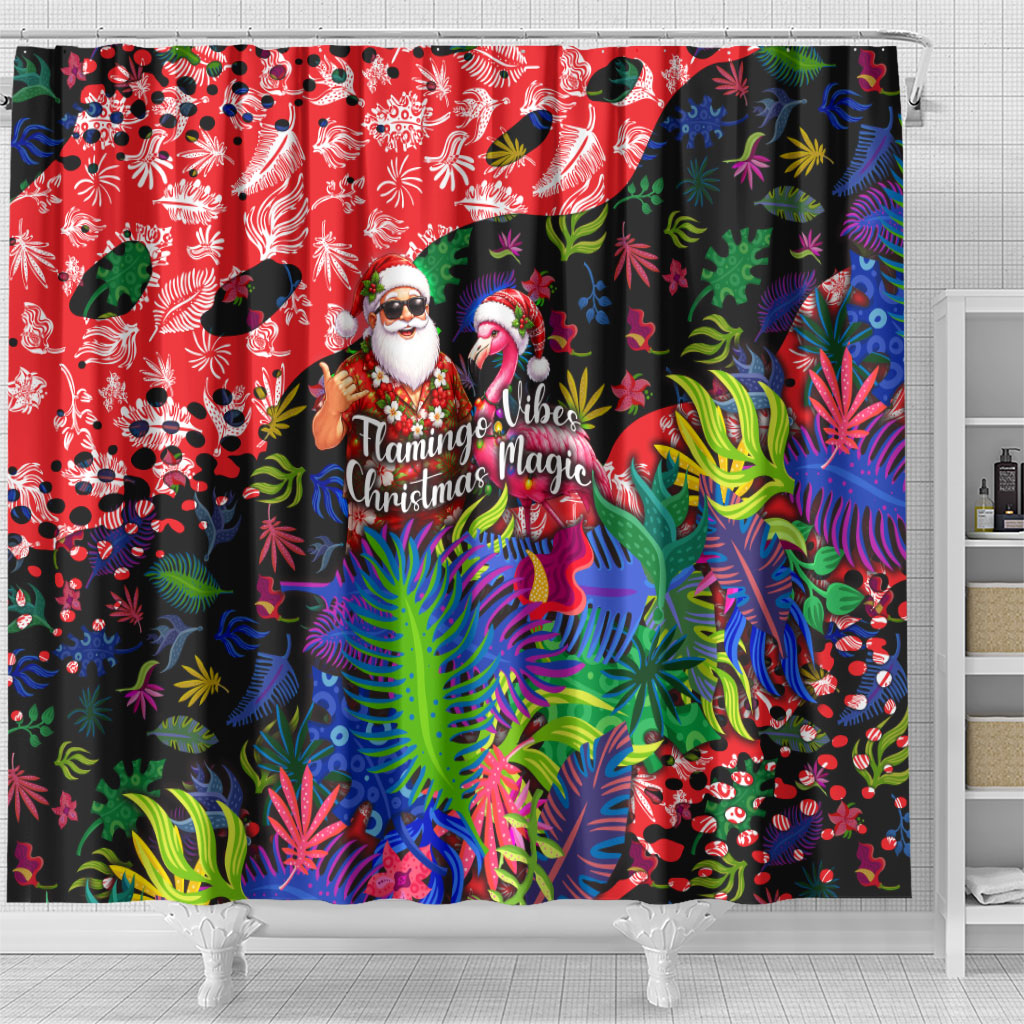 Christmas In July Flamingo Shower Curtain Magic Santa Claus Festive Tropical Hawaiian Beach Birds