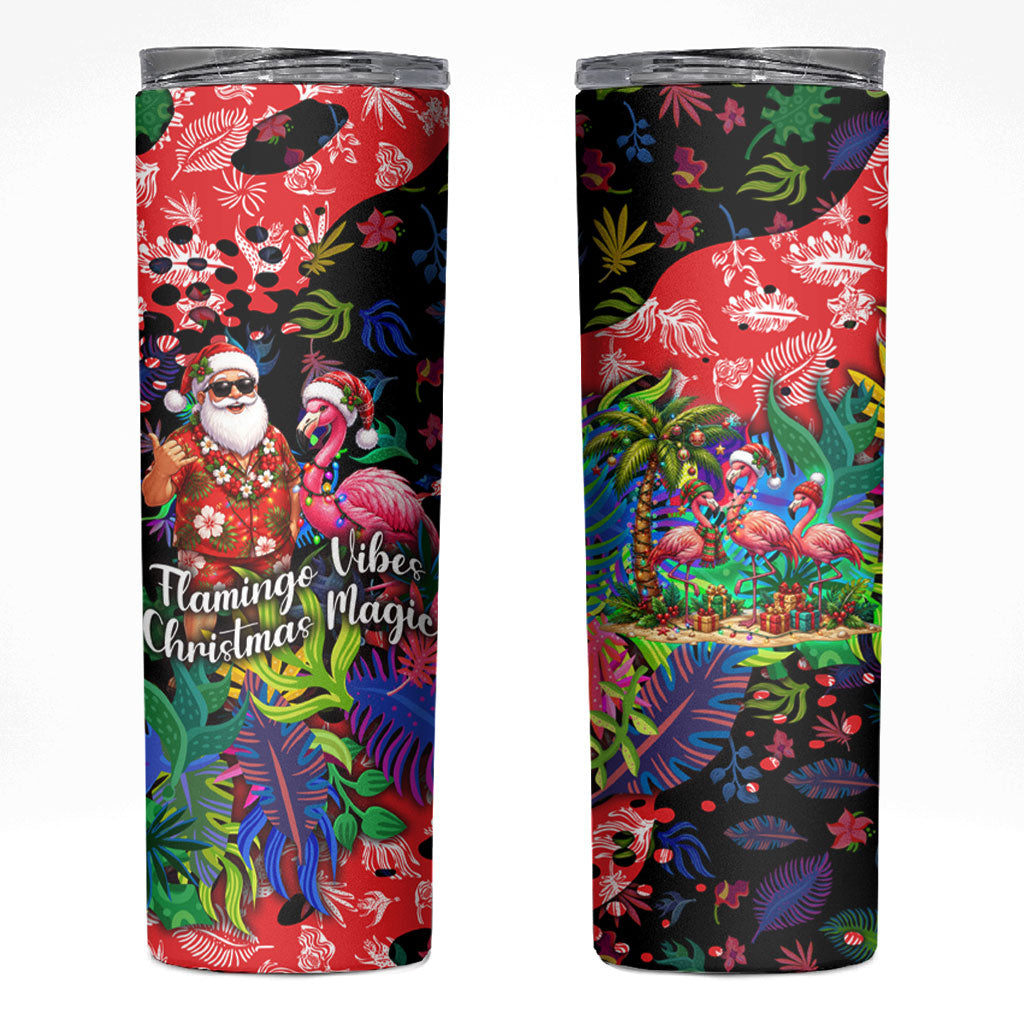 Christmas In July Flamingo Skinny Tumbler Magic Santa Claus Festive Tropical Hawaiian Beach Birds