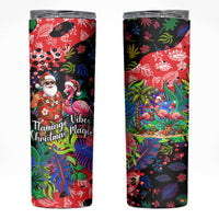 Christmas In July Flamingo Skinny Tumbler Magic Santa Claus Festive Tropical Hawaiian Beach Birds