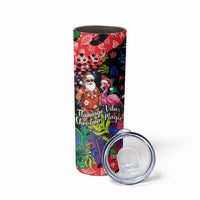 Christmas In July Flamingo Skinny Tumbler Magic Santa Claus Festive Tropical Hawaiian Beach Birds