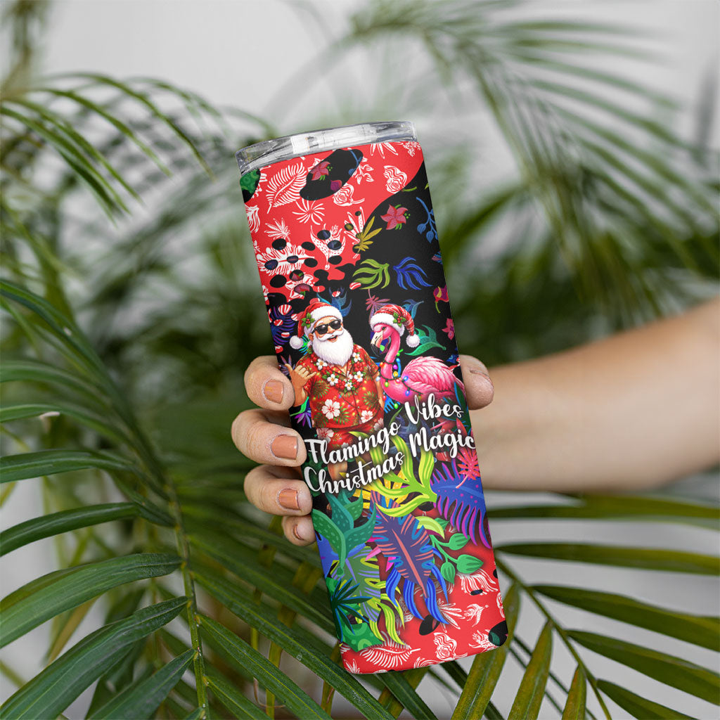 Christmas In July Flamingo Skinny Tumbler Magic Santa Claus Festive Tropical Hawaiian Beach Birds