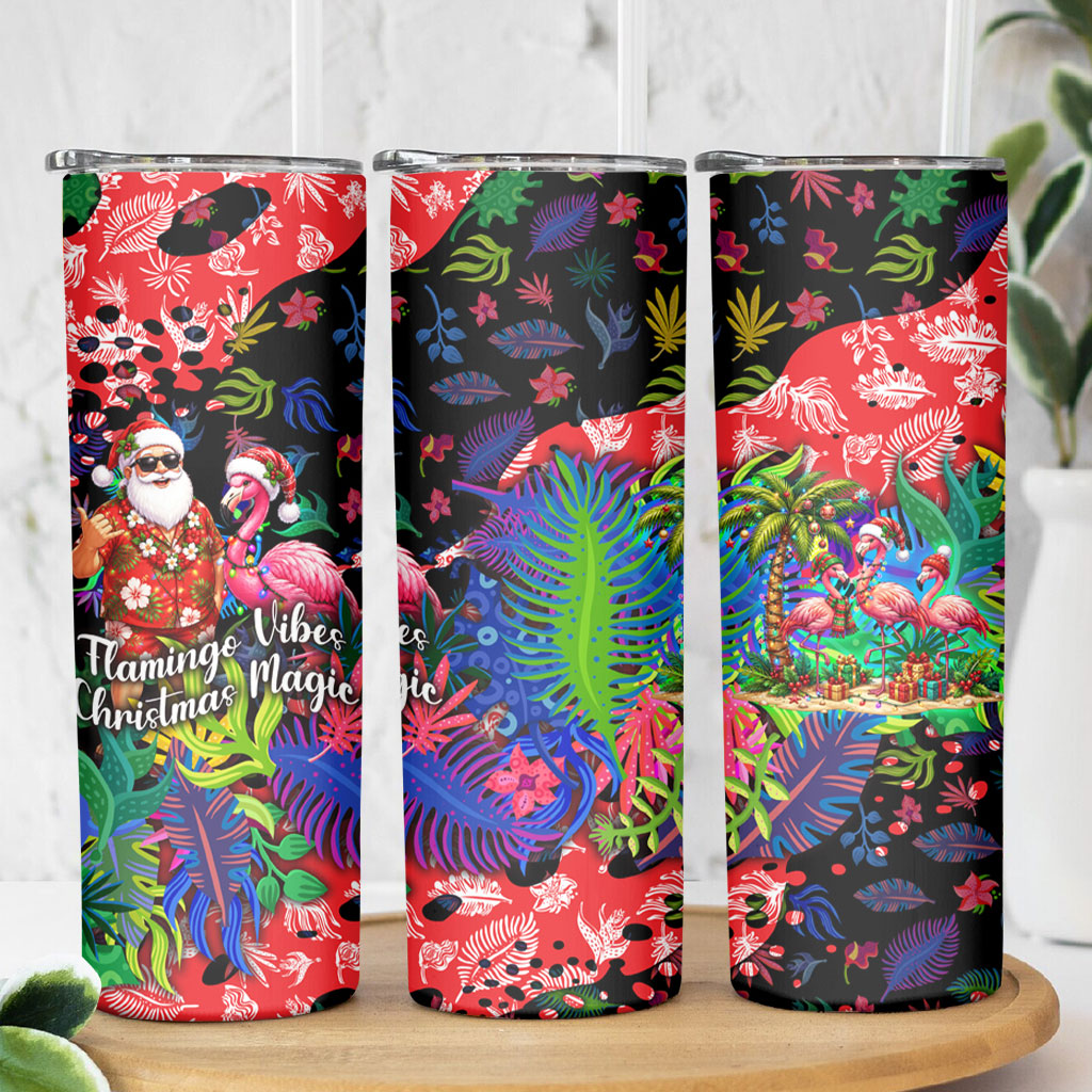 Christmas In July Flamingo Skinny Tumbler Magic Santa Claus Festive Tropical Hawaiian Beach Birds