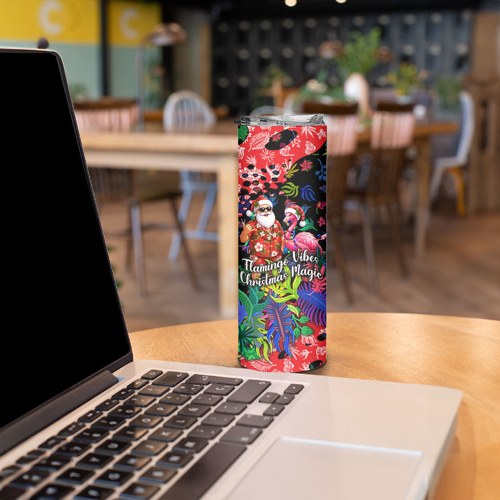 Christmas In July Flamingo Skinny Tumbler Magic Santa Claus Festive Tropical Hawaiian Beach Birds