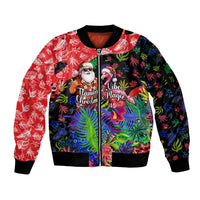 Christmas In July Flamingo Sleeve Zip Bomber Jacket Magic Santa Claus Festive Tropical Hawaiian Beach Birds