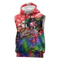 Christmas In July Flamingo Sleeveless Hoodie Magic Santa Claus Festive Tropical Hawaiian Beach Birds