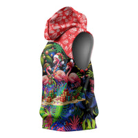 Christmas In July Flamingo Sleeveless Hoodie Magic Santa Claus Festive Tropical Hawaiian Beach Birds