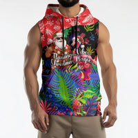 Christmas In July Flamingo Sleeveless Hoodie Magic Santa Claus Festive Tropical Hawaiian Beach Birds