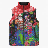 Christmas In July Flamingo Sleeveless Puffer Jacket Magic Santa Claus Festive Tropical Hawaiian Beach Birds