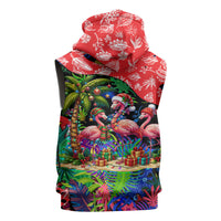 Christmas In July Flamingo Sleeveless Zip Hoodie Magic Santa Claus Festive Tropical Hawaiian Beach Birds