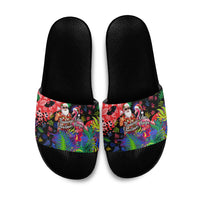 Christmas In July Flamingo Slide Sandals Magic Santa Claus Festive Tropical Hawaiian Beach Birds
