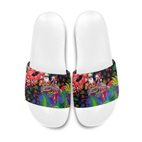 Christmas In July Flamingo Slide Sandals Magic Santa Claus Festive Tropical Hawaiian Beach Birds