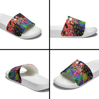 Christmas In July Flamingo Slide Sandals Magic Santa Claus Festive Tropical Hawaiian Beach Birds