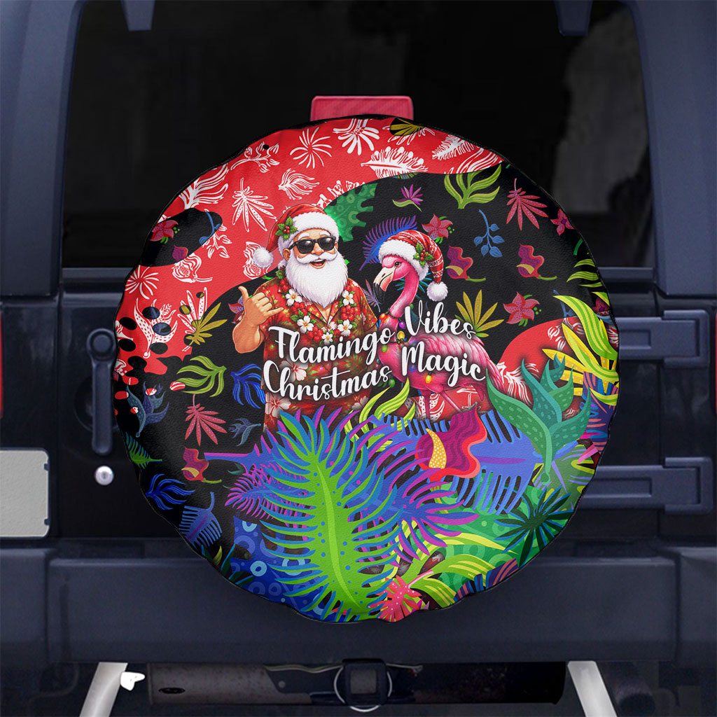 Christmas In July Flamingo Spare Tire Cover Magic Santa Claus Festive Tropical Hawaiian Beach Birds